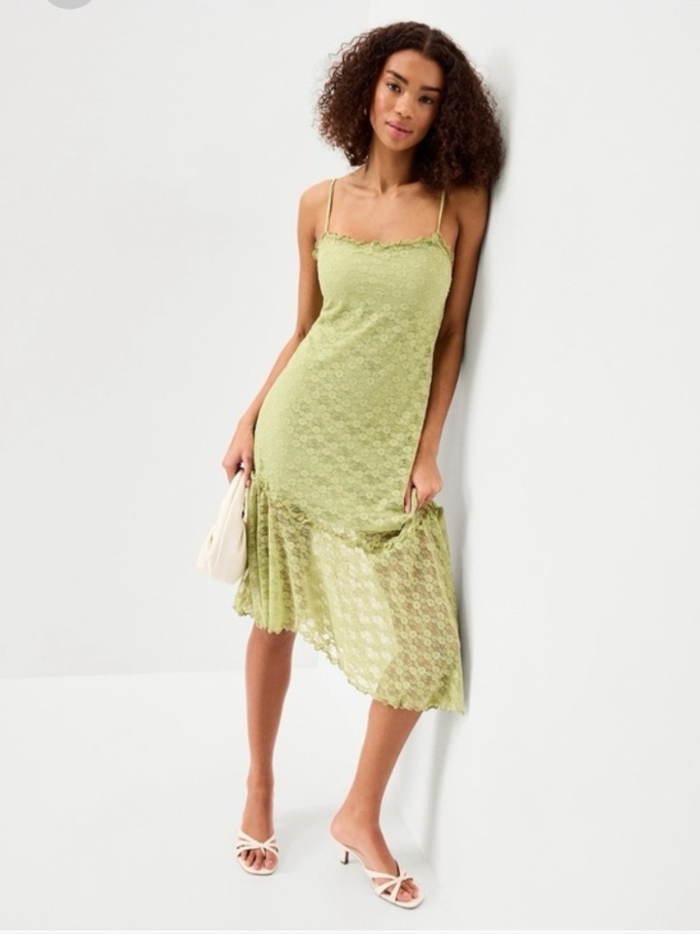 Old Navy Light Green Lace Slip Midi Dress